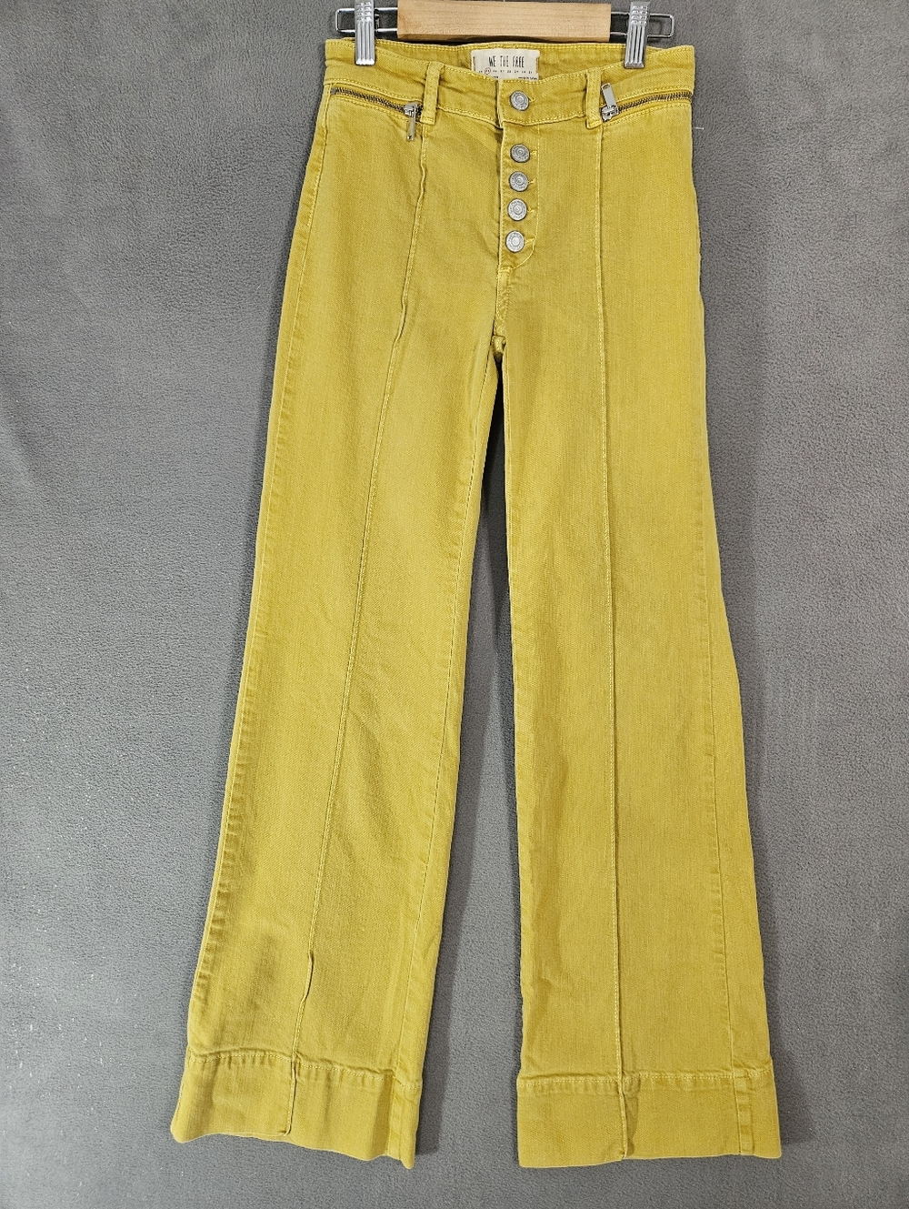 Free People Run With Me pintuck flare Wide Leg jeans mustard yellow Womens 25